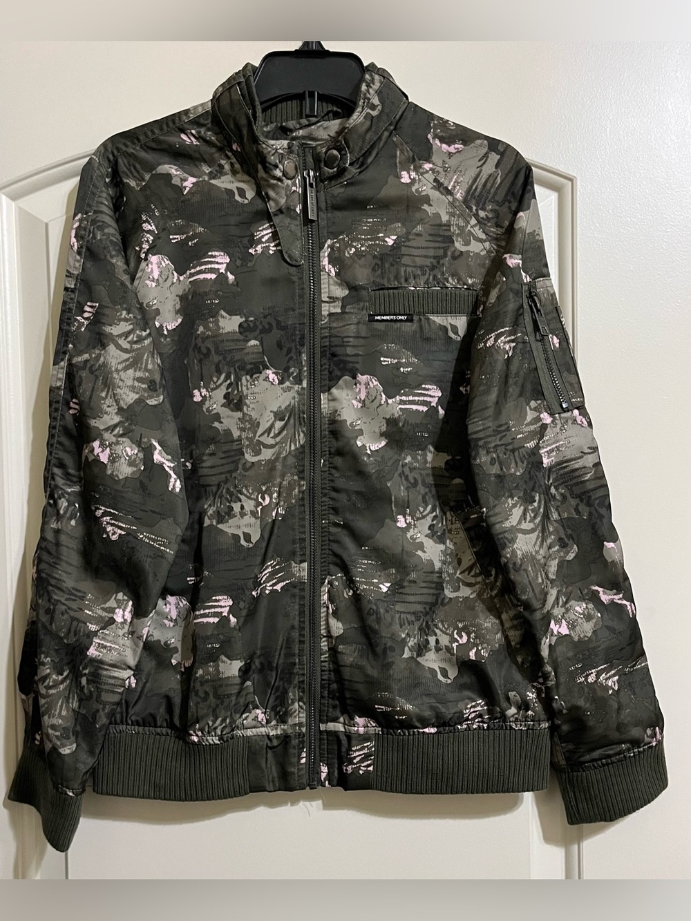 Members Only GIRLS Satin Camo Army Green Pink Boyfriend Bomber Jacket 14